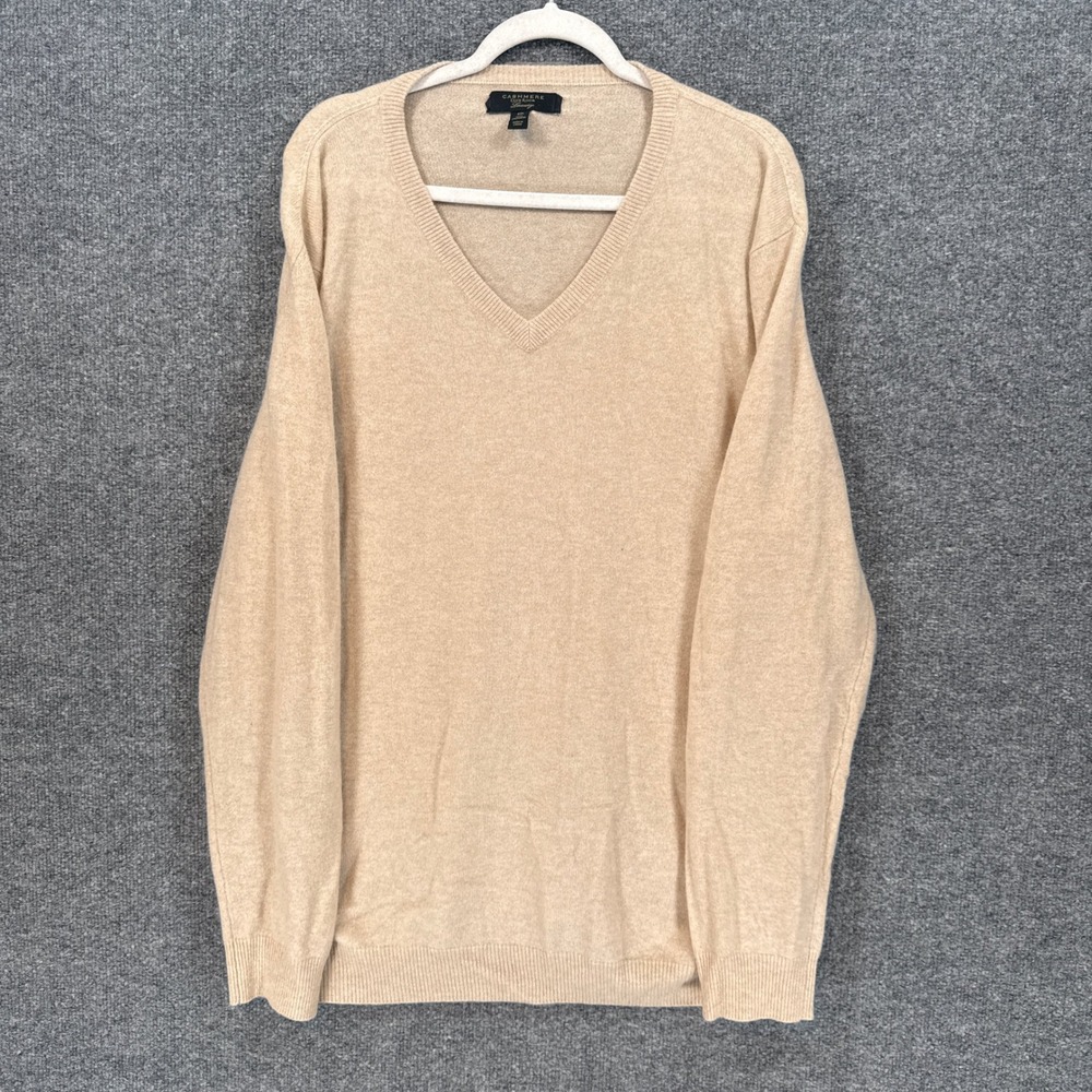 Club Room Cashmere Sweater Mens XXL Beige Vneck Luxury Pullover Knit Soft
